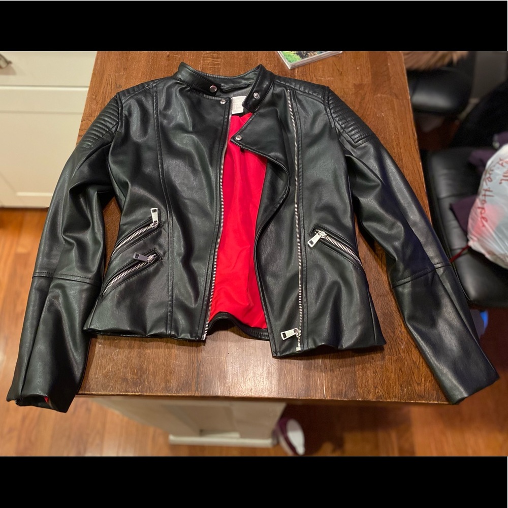 H&M leather jacket with red lining